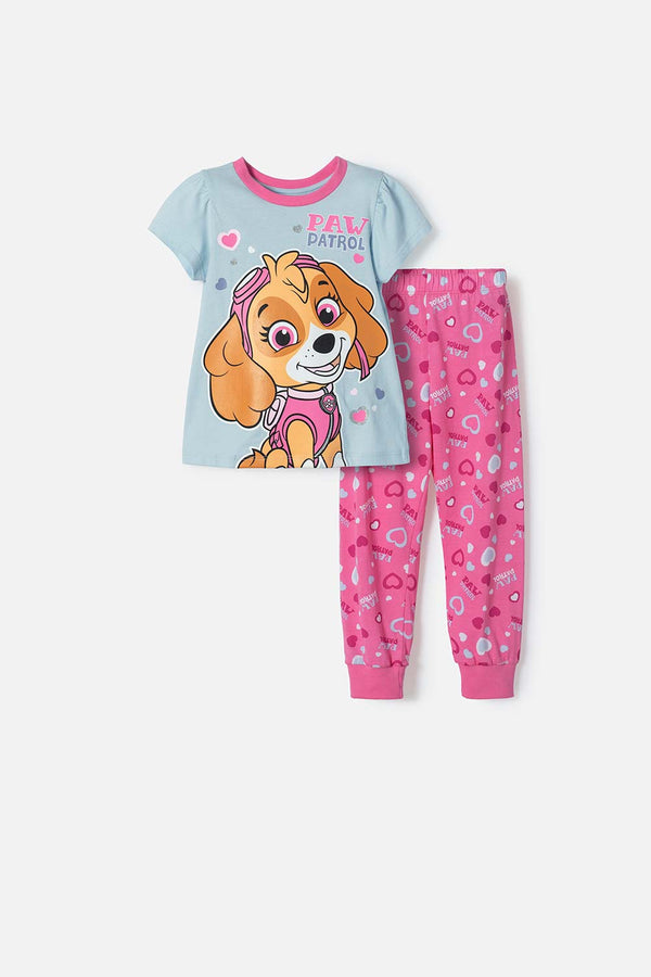 PIJAMA DE PAW PATROL AZUL Y FUCSIA MANGA CORTA PARA NIÑA 2T A 6T
