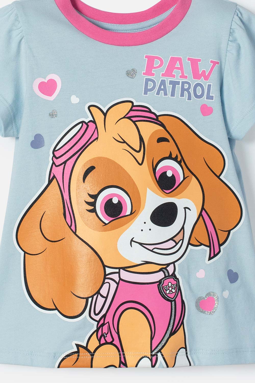 PIJAMA DE PAW PATROL AZUL Y FUCSIA MANGA CORTA PARA NIÑA 2T A 6T