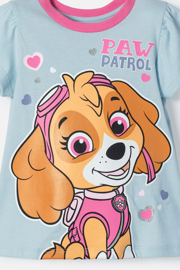 PIJAMA DE PAW PATROL AZUL Y FUCSIA MANGA CORTA PARA NIÑA 2T A 6T