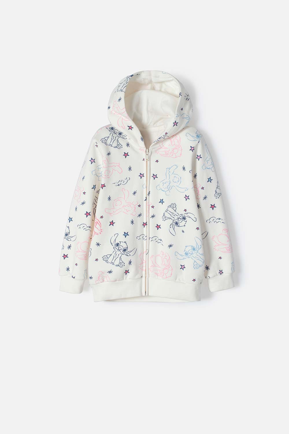 BUZO DE STITCH MARFIL CON CAPUCHA PARA NIÑA 2T A 5T