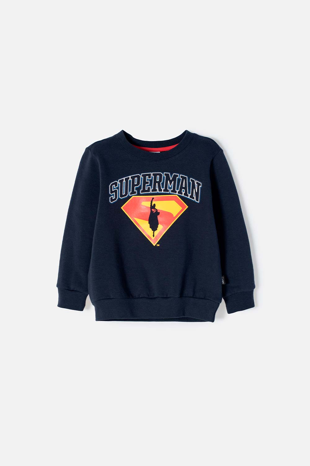 BUZO DE SUPERMAN AZUL OSCURO ESTAMPADO EN FRENTE PARA NIÑO 2T A 5T