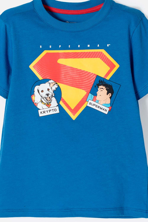 CONJUNTO DE SUPERMAN AZUL OSCURO DE PANTALÓN LARGO PARA NIÑO 2T A 5T