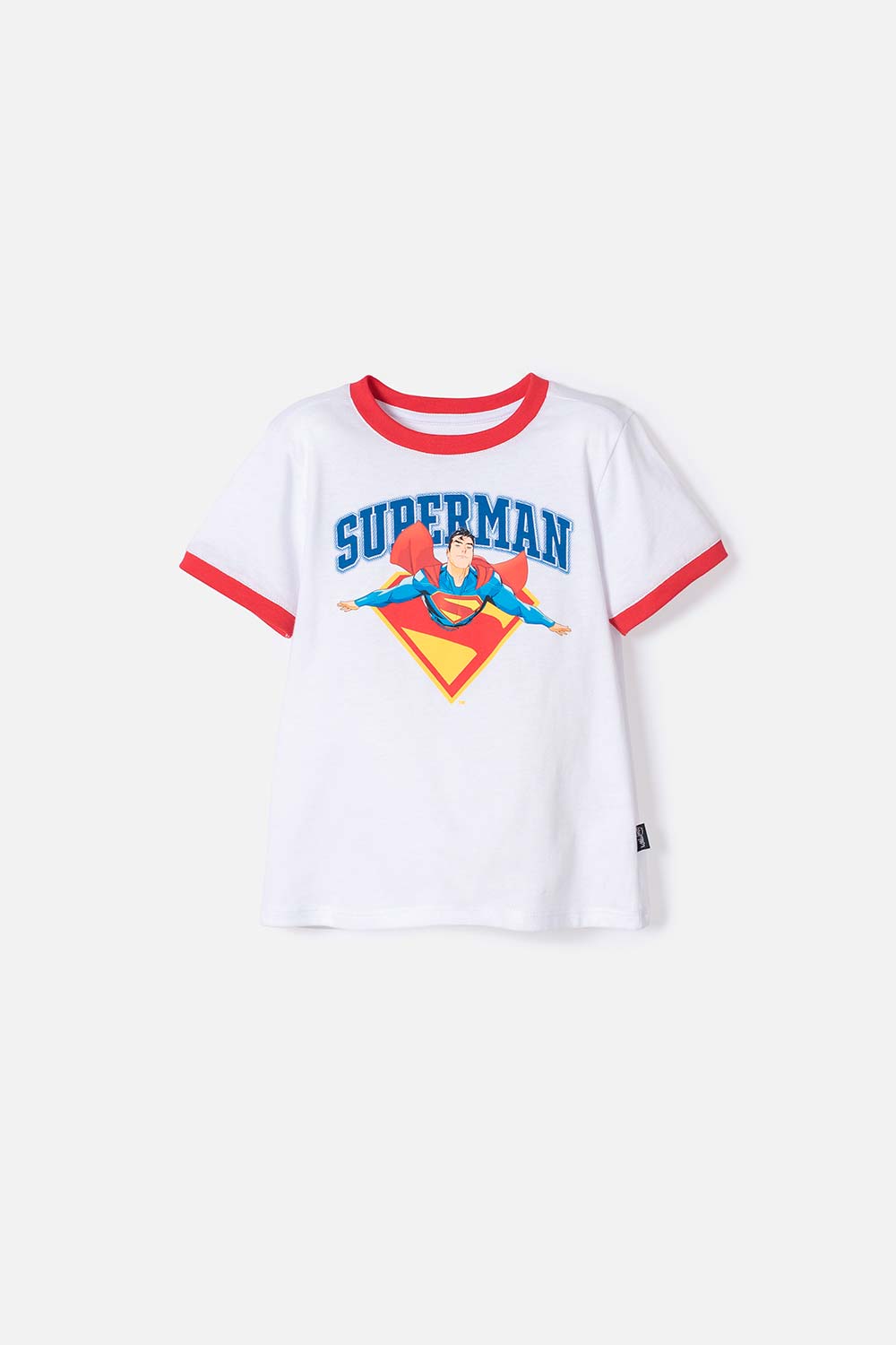 CAMISETA SE SUPERMAN BLANCA Y ROJA MANGA CORTA PARA NIÑO 2T A 5T