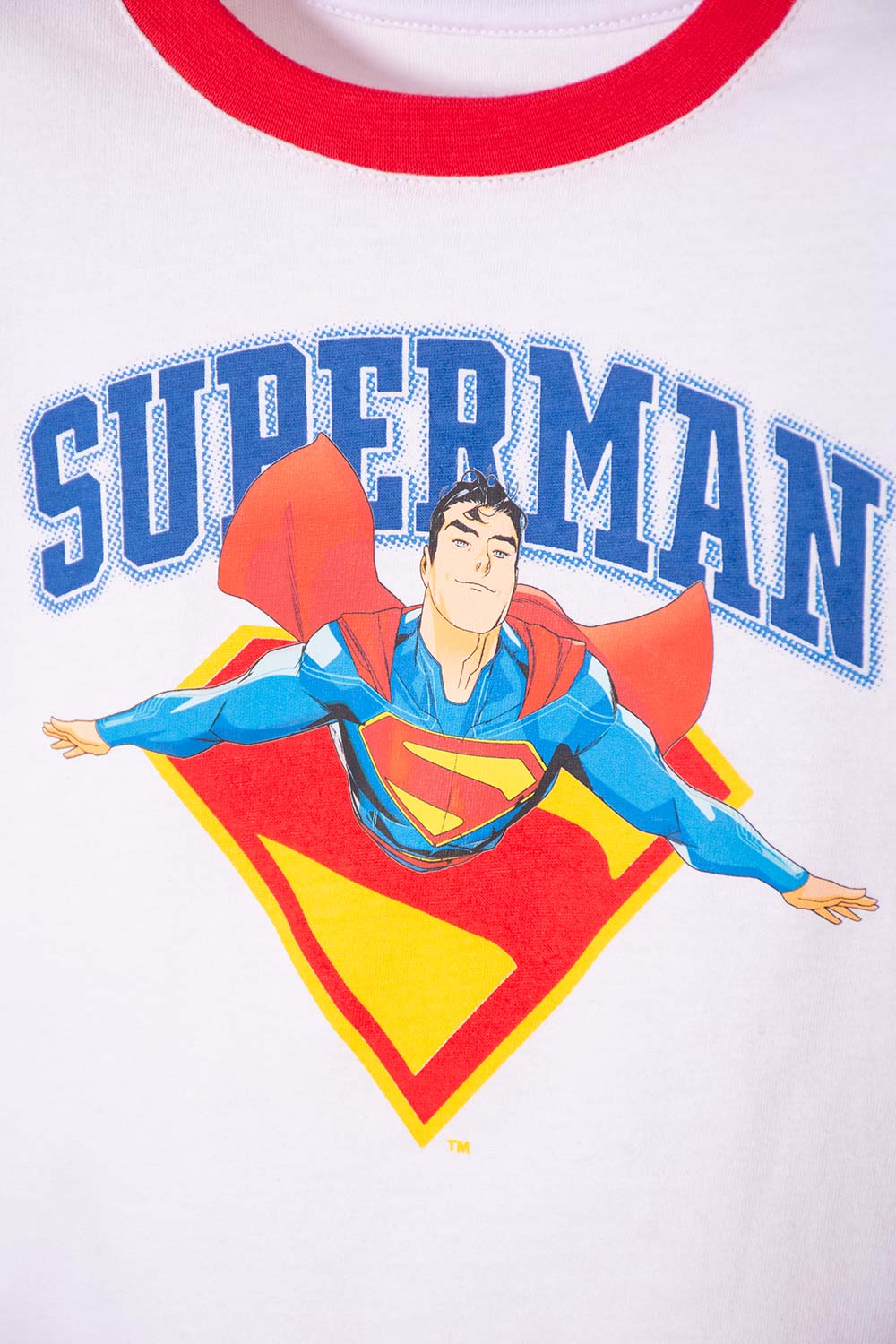 CAMISETA SE SUPERMAN BLANCA Y ROJA MANGA CORTA PARA NIÑO 2T A 5T