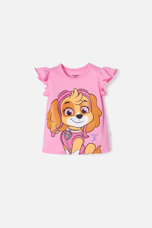 CAMISETA DE PAW PATROL MANGA CORTA ROSADA PARA NIÑA 2T A 6T