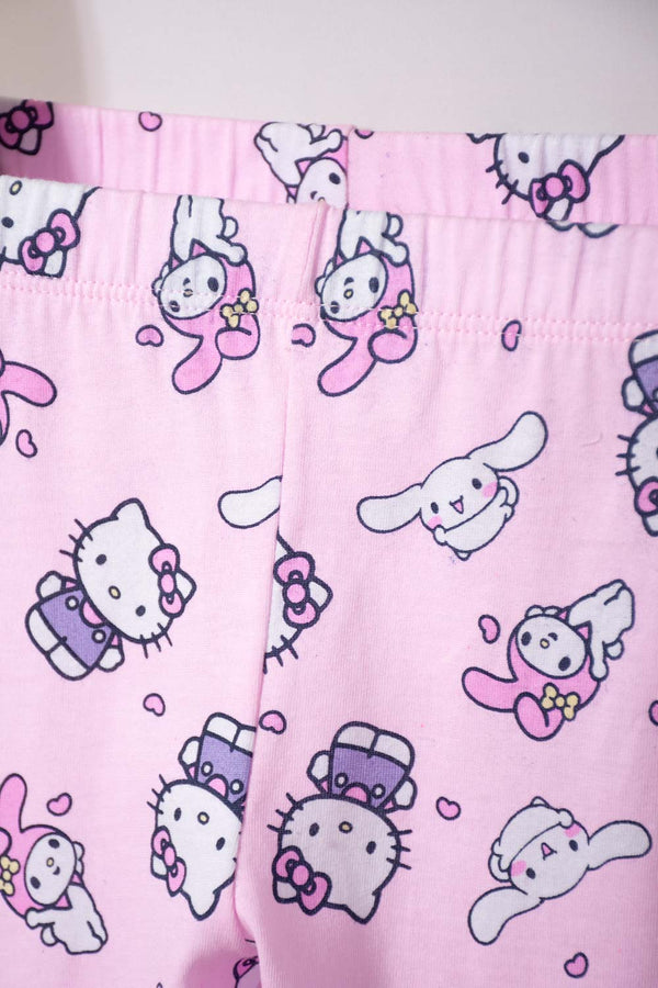 PIJAMA DE HELLO KITTY BLANCA Y ROSADA DE CAMISETA MANGA LARGA PARA NIÑA 2T A 5T