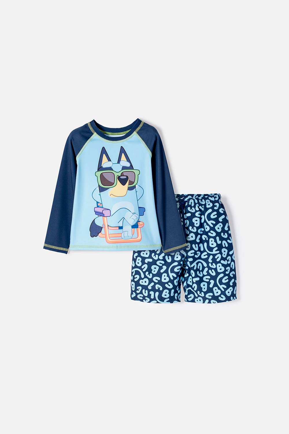 CONJUNTO BAÑO DE BLUEY MULTICOLOR DE CAMISETA MANGA LARGA PARA NIÑO 2T A 6T