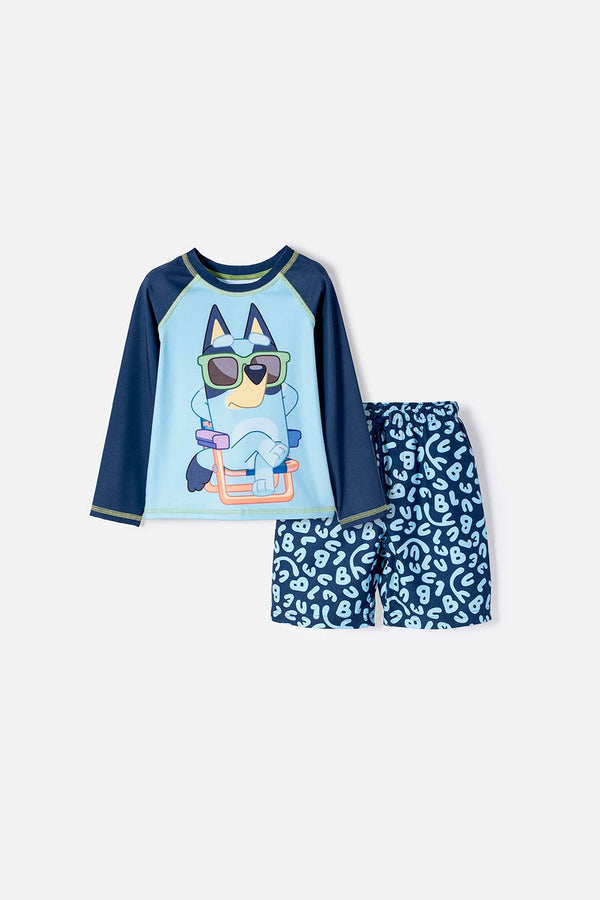 CONJUNTO BAÑO DE BLUEY MULTICOLOR DE CAMISETA MANGA LARGA PARA NIÑO 2T A 6T