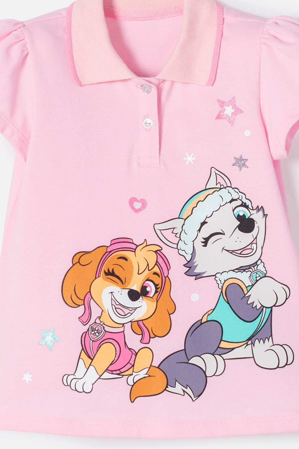 CAMISETA TIPO POLO DE PAW PATROL ROSADA PARA NIÑA 2T A 6T