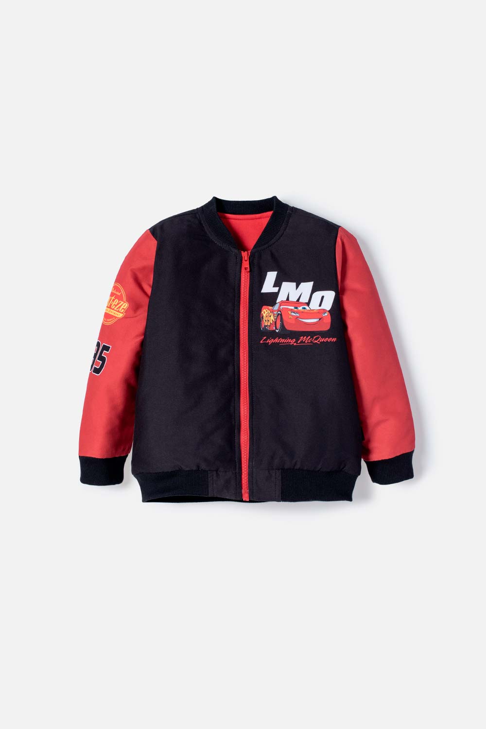 CHAQUETA DE CARS CON CIERRE NEGRO Y ROJO PARA NIÑO 2T A 6T