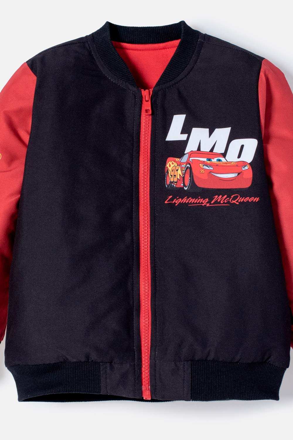 CHAQUETA DE CARS CON CIERRE NEGRO Y ROJO PARA NIÑO 2T A 6T