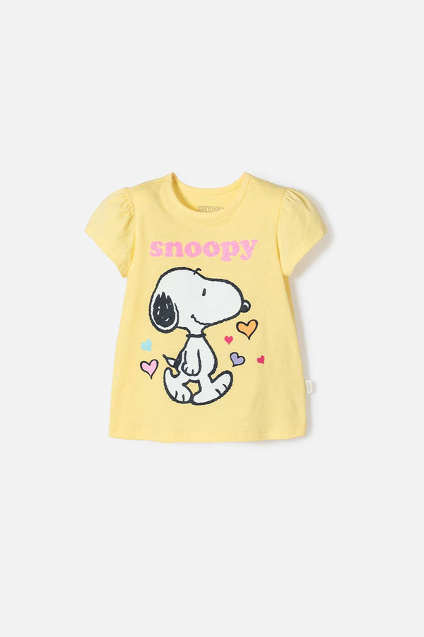 CAMISETA DE SNOOPY MANGA CORTA AMARILLA PARA NIÑA 2T A 5T