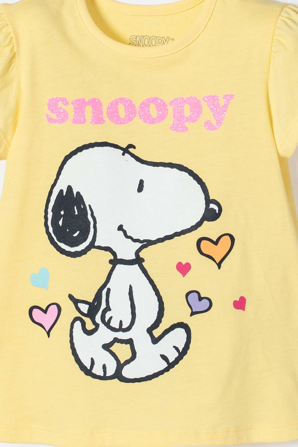 CAMISETA DE SNOOPY MANGA CORTA AMARILLA PARA NIÑA 2T A 5T
