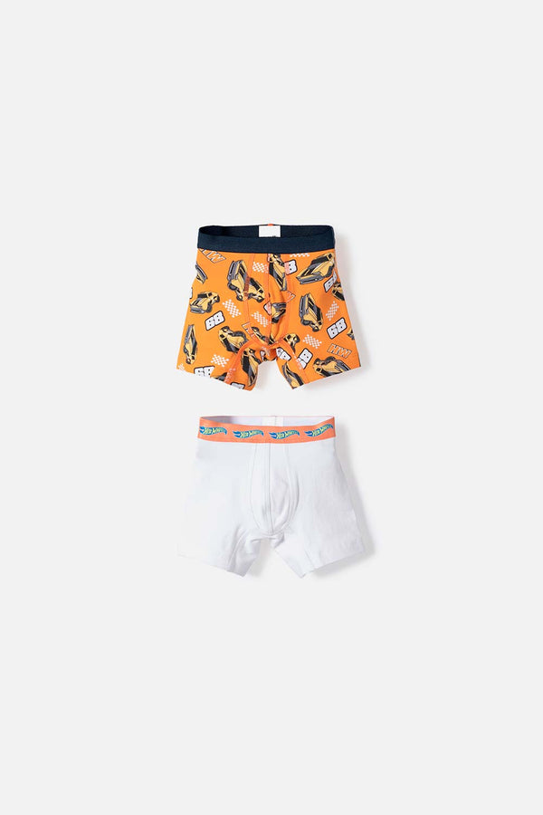 PACK X2 BOXER DE HOT WHEELS NARANJADO Y BLANCO PARA NIÑO 2T A 6T