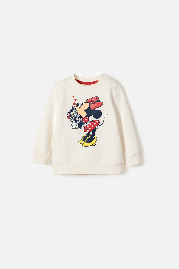 BUZO DE MINNIE MOUSE CERRADO MARFIL PARA BEBÉ NIÑA