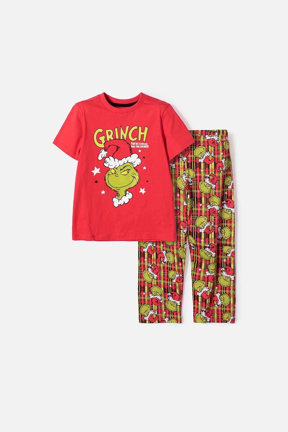 PIJAMA DE GRINCH PANTALÓN LARGO ROJO PARA NIÑO 2T A 5T