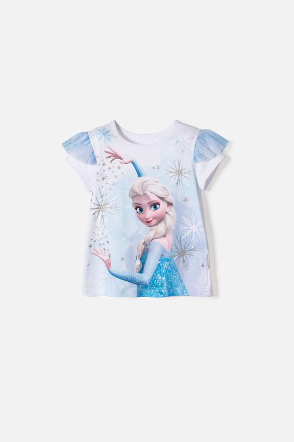 CAMISETA DE FROZEN MANGA CORTA BLANCO PARA NIÑA 2T A 6T