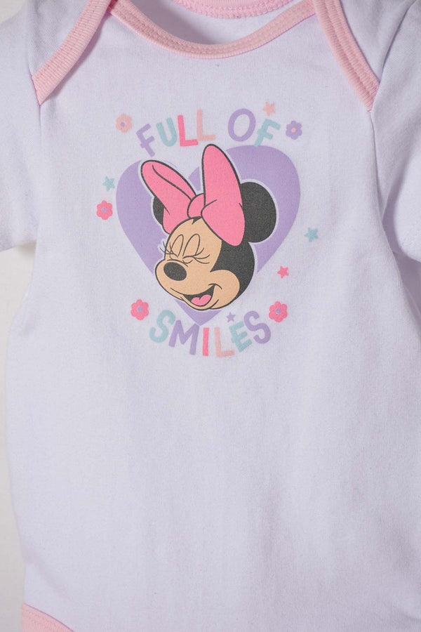 SET PRIMER DIA DE MINNIE MOUSE BLANCO Y ROSADO PARA BEBÉ NIÑA