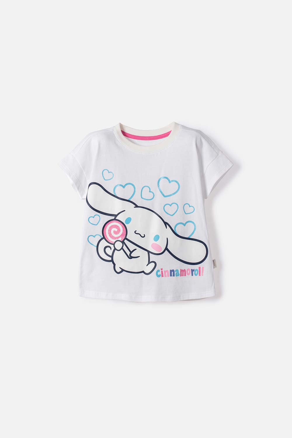 CAMISETA DE CINNAMOROLL MANGA CORTA BLANCO PARA NIÑA 2T A 6T