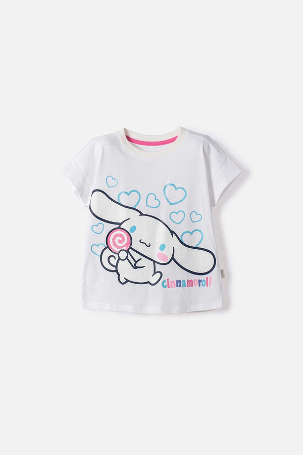 CAMISETA DE CINNAMOROLL MANGA CORTA BLANCO PARA NIÑA 2T A 6T