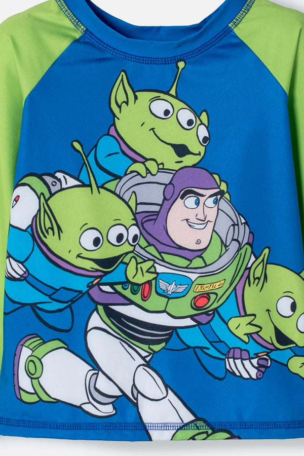 CONJUNTO DE BAÑO DE TOY STORY MANGA LARGA AZUL Y VERDE PARA NIÑO 3T A 6T