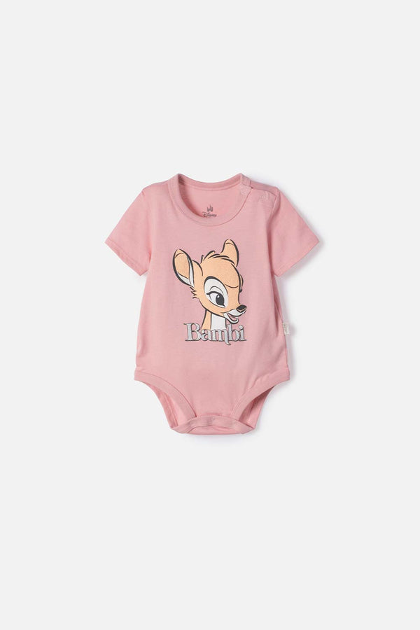BODY DE BAMBI MANGA CORTA ROSADO PARA BEBÉ NIÑA