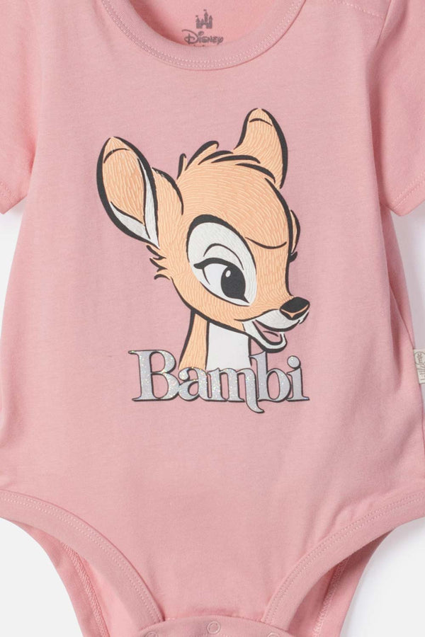 BODY DE BAMBI MANGA CORTA ROSADO PARA BEBÉ NIÑA