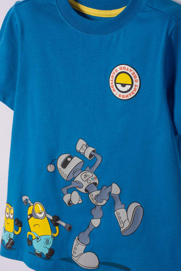 CAMISETA DE MINIONS MANGA CORTA AZUL PARA NIÑO 2T A 6T