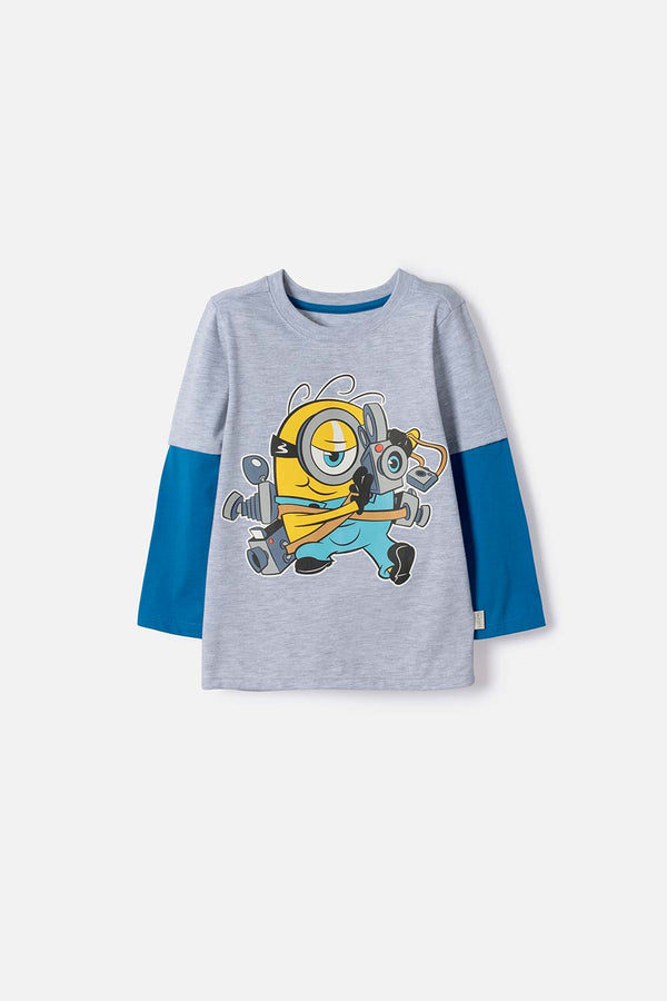 CAMISETA LOS MINIONS MANGA LARGA GRIS PARA NIÑO 2T A 6T