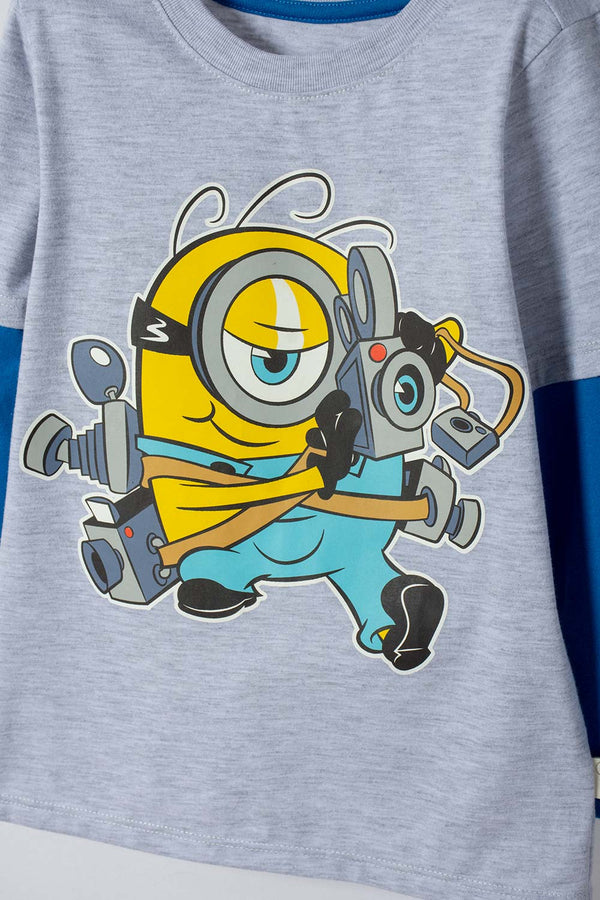 CAMISETA LOS MINIONS MANGA LARGA GRIS PARA NIÑO 2T A 6T