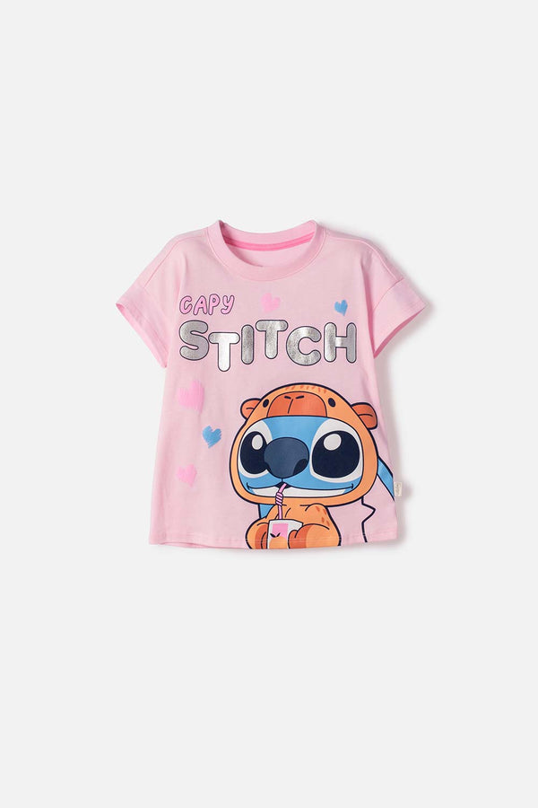 CAMISETA DE STITCH Y CAPYBARA MULTICOLOR PARA NIÑA