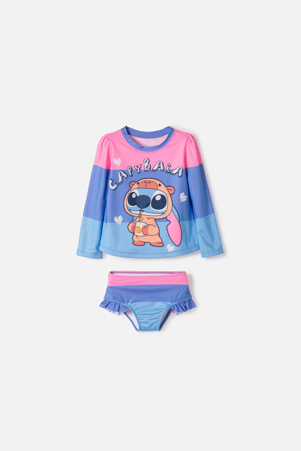 CONJUNTO DE BAÑO DE STITCH Y CAPYBARA MULTICOLOR PARA NIÑA