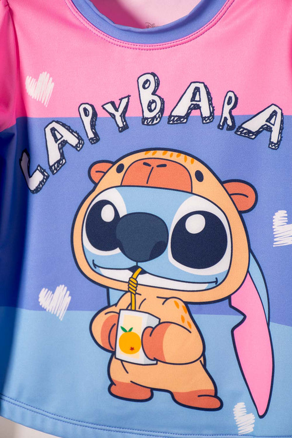 CONJUNTO DE BAÑO DE STITCH Y CAPYBARA MULTICOLOR PARA NIÑA