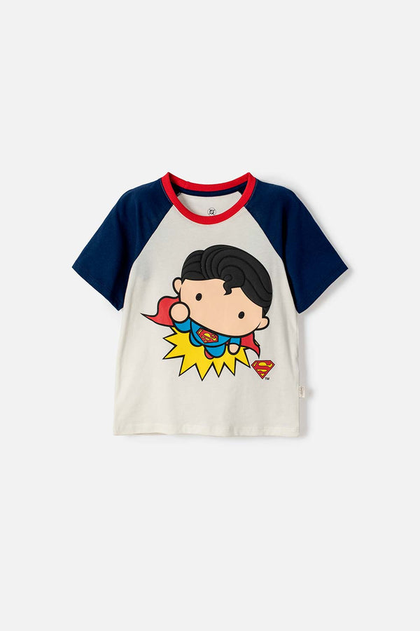 CAMISETA DE SUPERMAN MANGA CORTA BLANCO Y AZUL PARA NIÑO 2T A 6T