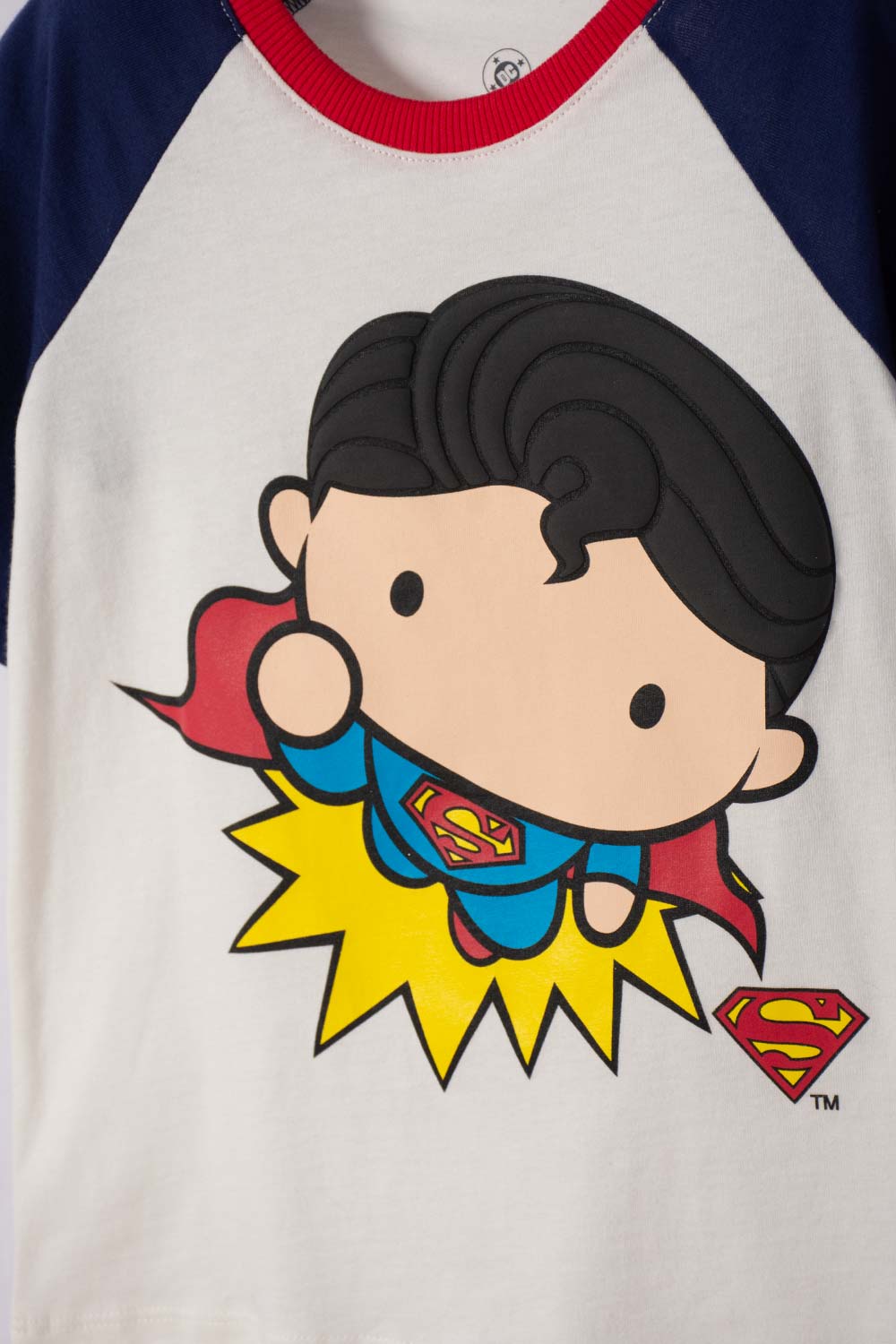 CAMISETA DE SUPERMAN MANGA CORTA BLANCO Y AZUL PARA NIÑO 2T A 6T