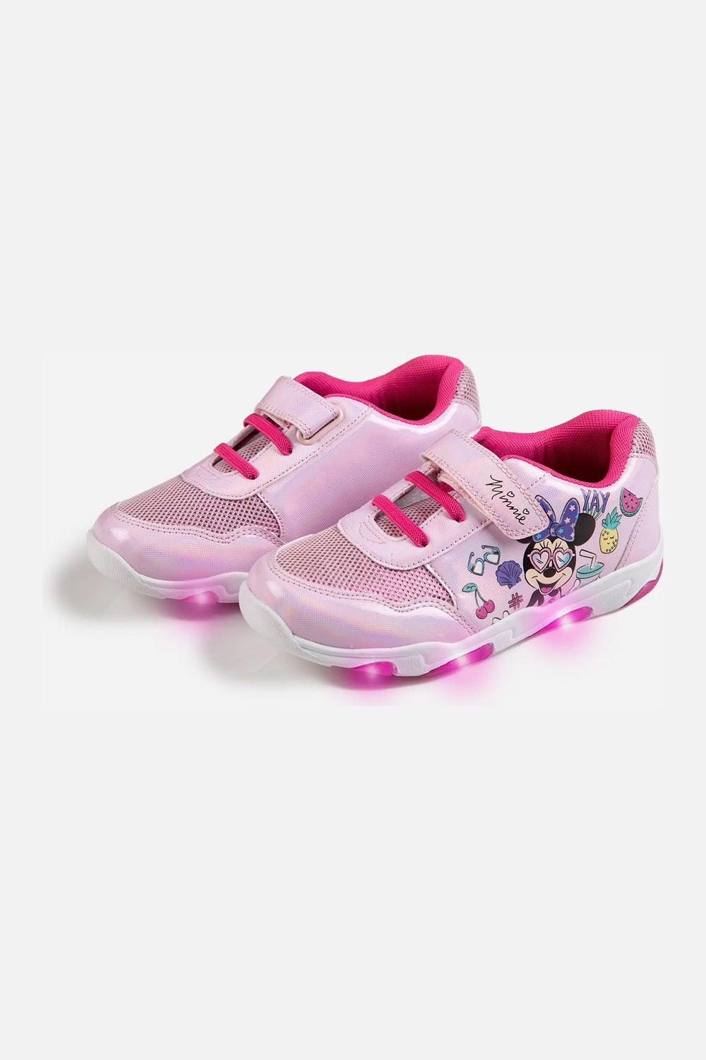 TENIS DE MINNIE MOUSE CON LUCES BLANCO Y ROSADO PARA NIÑA