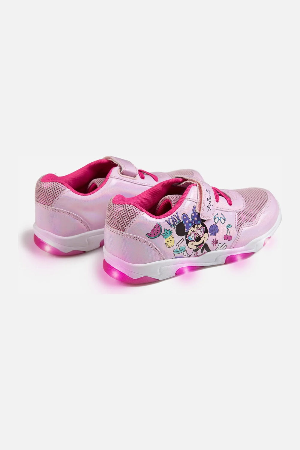 TENIS DE MINNIE MOUSE CON LUCES BLANCO Y ROSADO PARA NIÑA