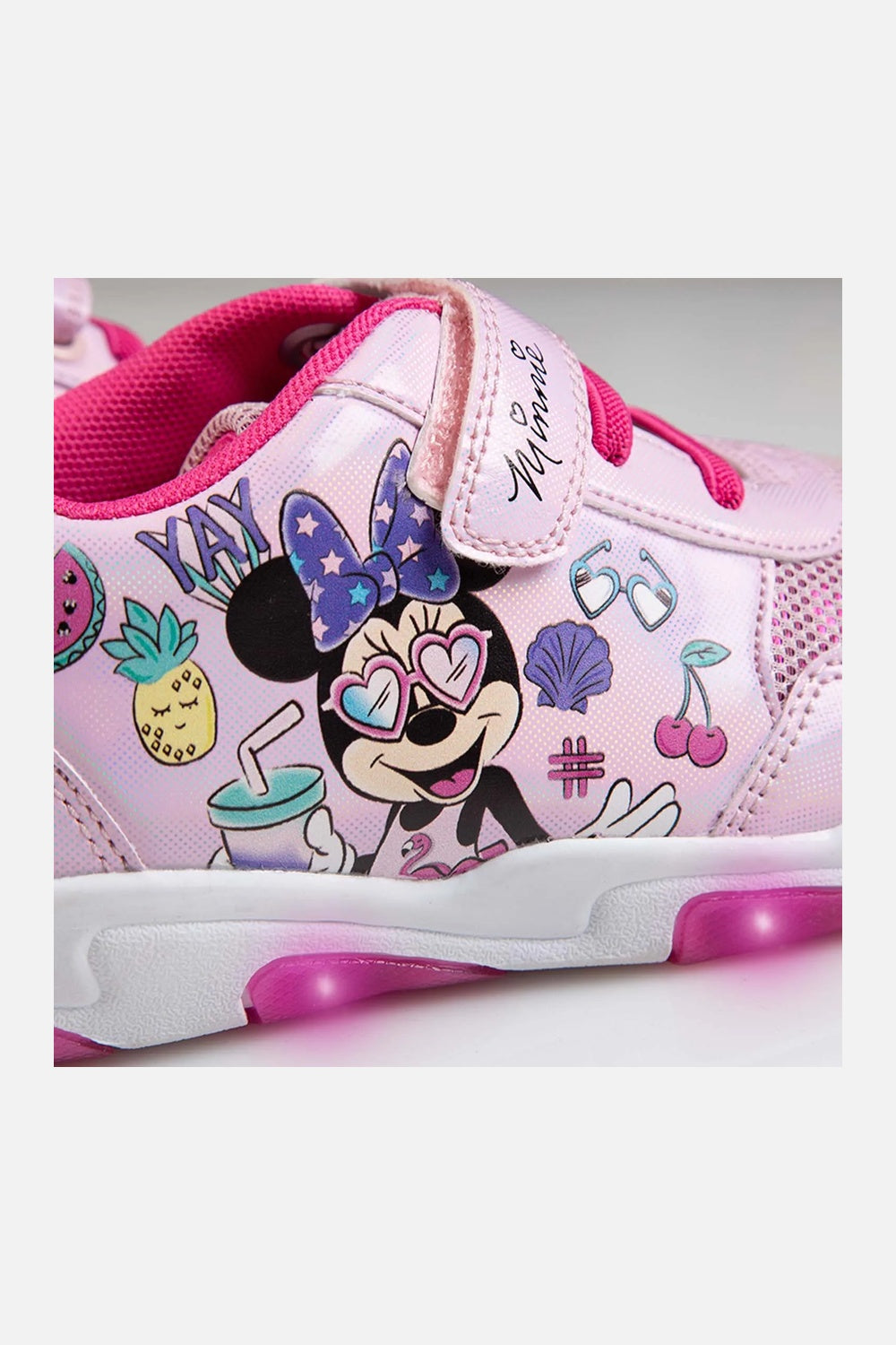 TENIS DE MINNIE MOUSE CON LUCES BLANCO Y ROSADO PARA NIÑA