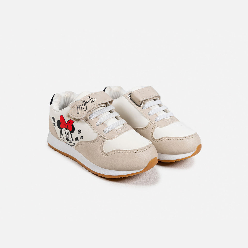 TENIS DE MINNIE MOUSE BLANCO Y BEIGE PARA NIÑA