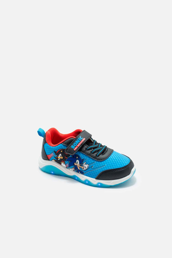 TENIS CON LUCES DE SONIC AZUL Y NEGRO PARA NIÑO
