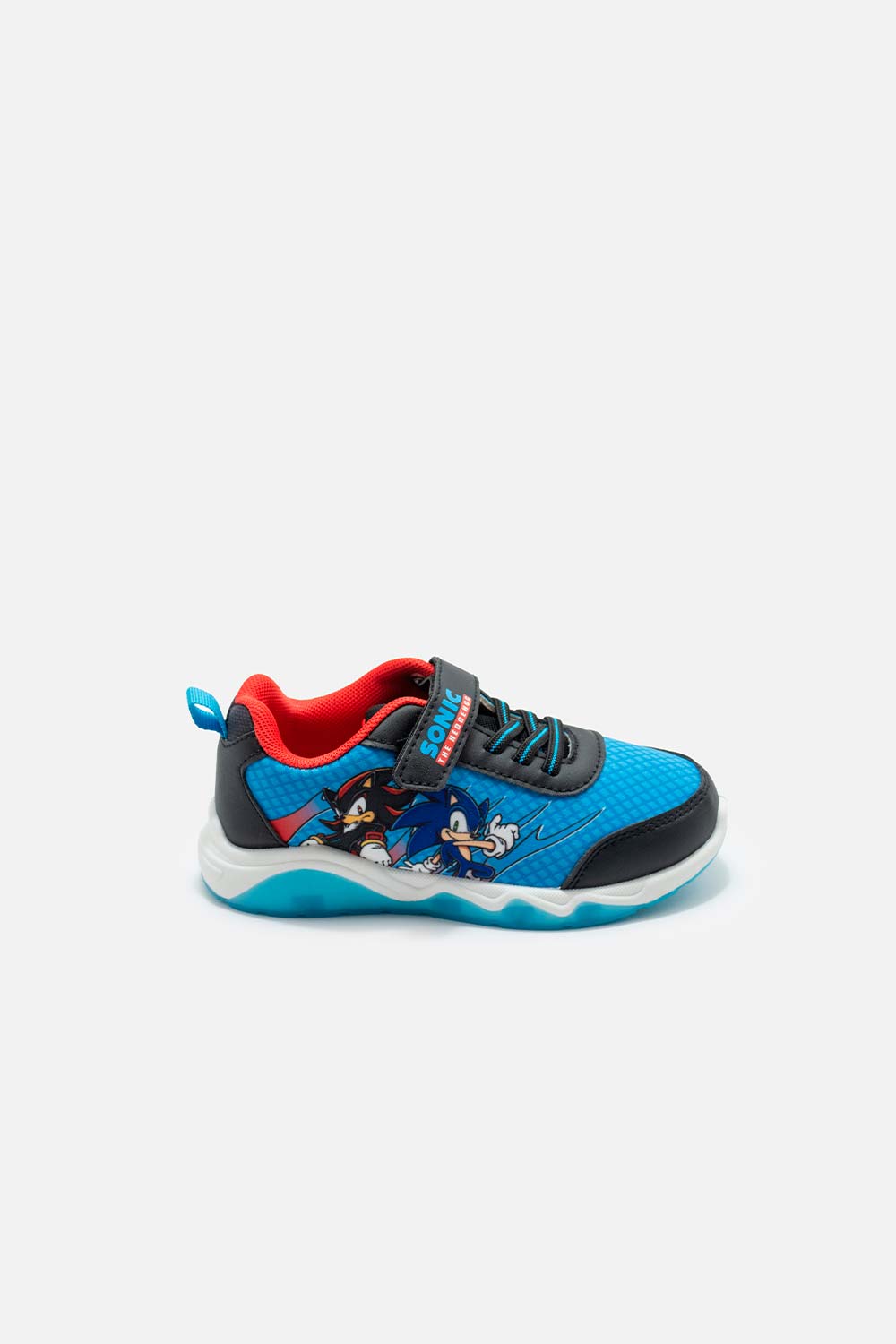 TENIS CON LUCES DE SONIC AZUL Y NEGRO PARA NIÑO