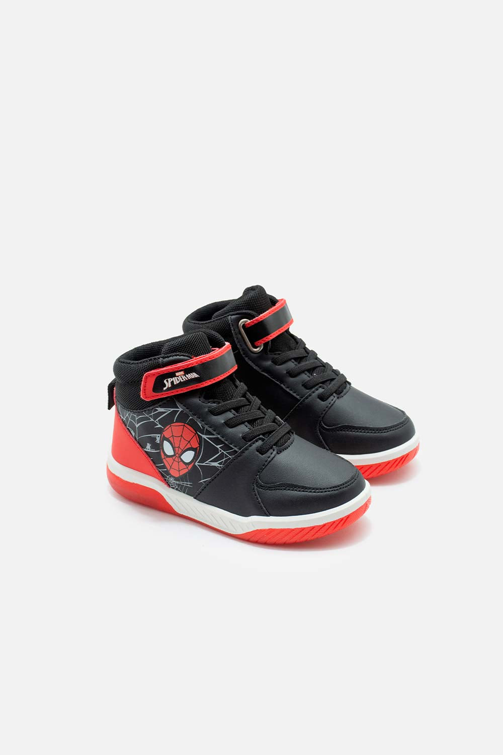 TENIS CON LUCES DE SPIDER-MAN NEGROS CON ROJO PARA NIÑO