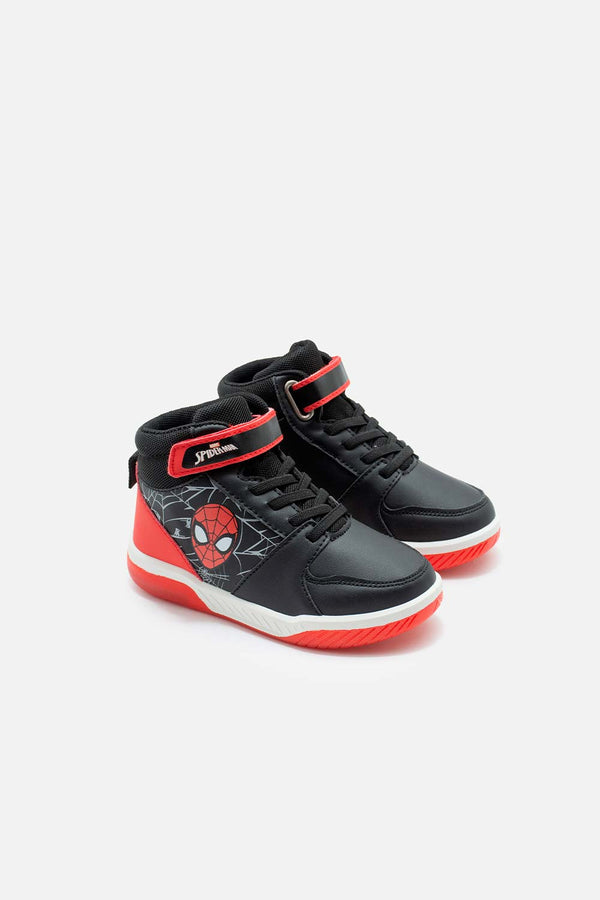 TENIS CON LUCES DE SPIDER-MAN NEGROS CON ROJO PARA NIÑO