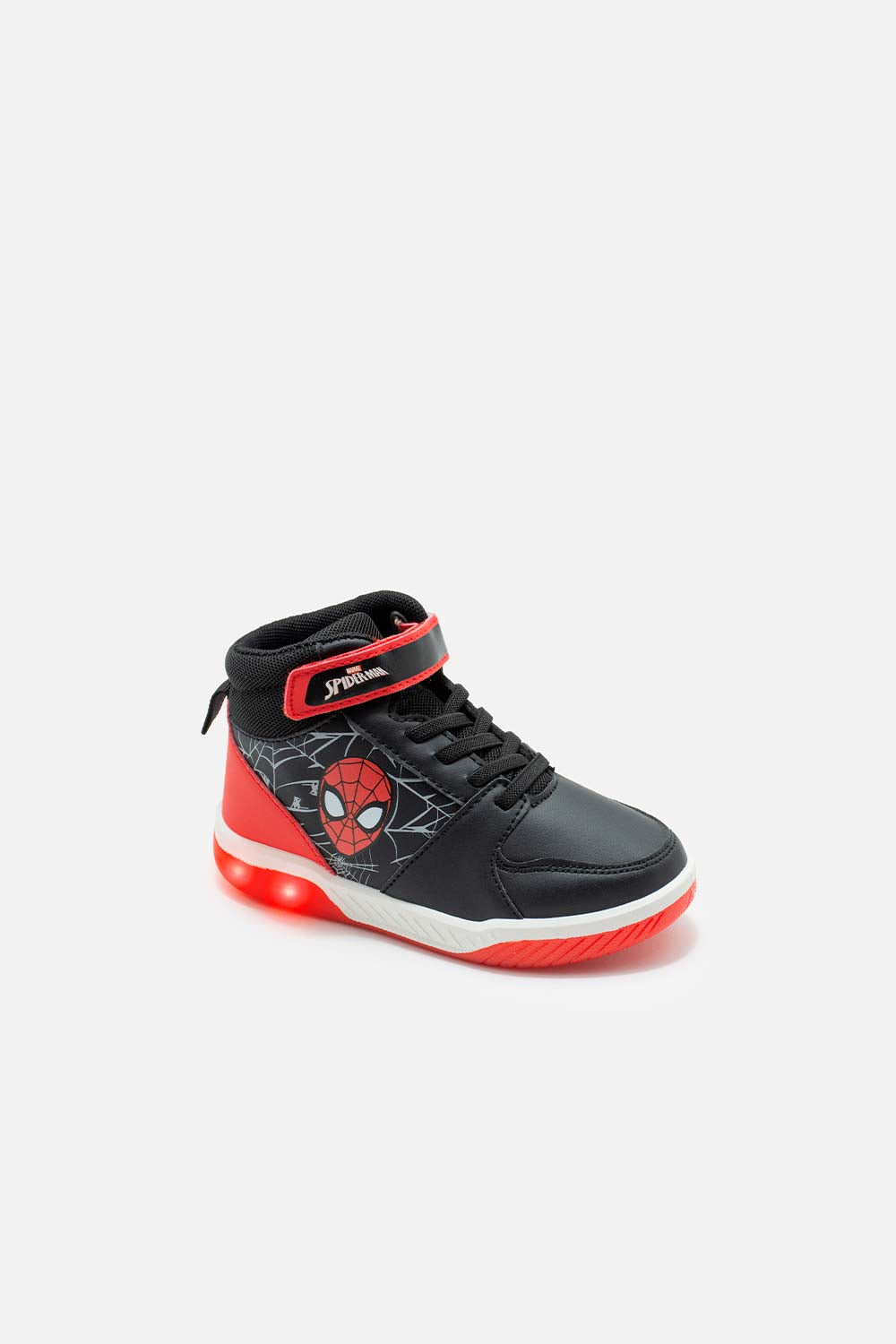 TENIS CON LUCES DE SPIDER-MAN NEGROS CON ROJO PARA NIÑO