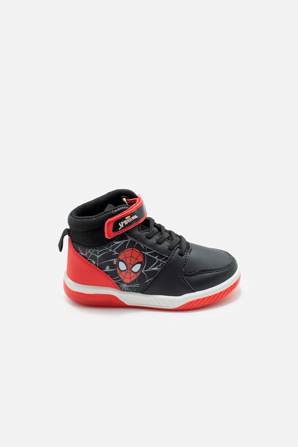 TENIS CON LUCES DE SPIDER-MAN NEGROS CON ROJO PARA NIÑO